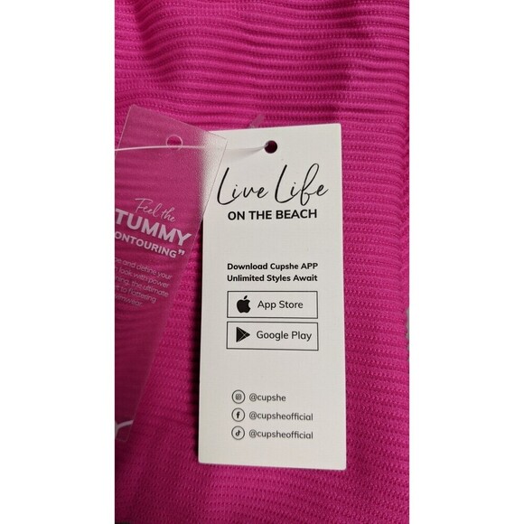 NWT~ CUPSHE Pink Ribbed One Piece "Tummy Contouring" Swimsuit SMALL - Picture 9 of 9